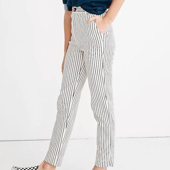 Madewell Pants - Madewell Navy Blue and White Striped Straight Leg Pants